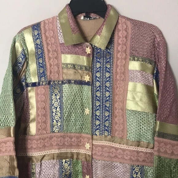 Vtg Marisol patchwork star button up fall winter cardigan coat size small - Picture 2 of 13